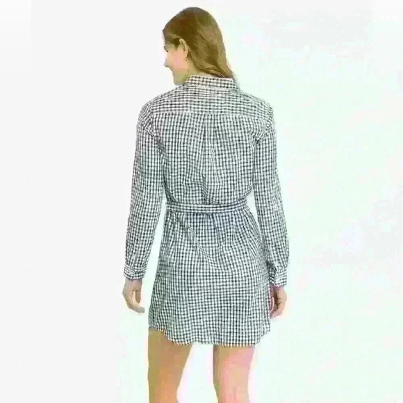 NWT. US Polo Long Sleeve Gingham Shirt Dress. Size: Medium. Color: Navy & White - Picture 2 of 10